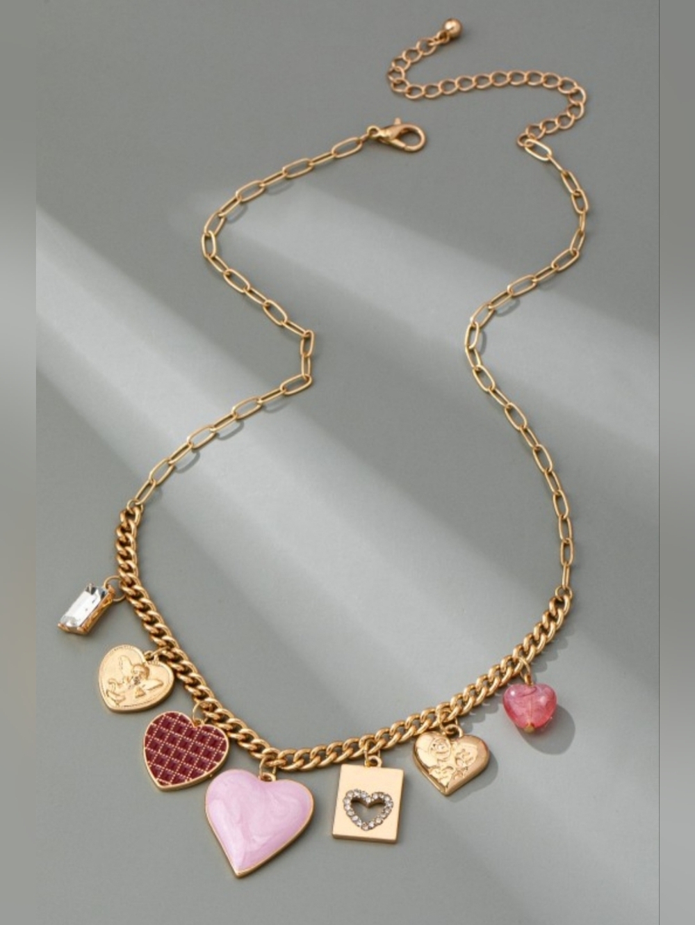 Charm Necklace-hearts Checker Rhinestone